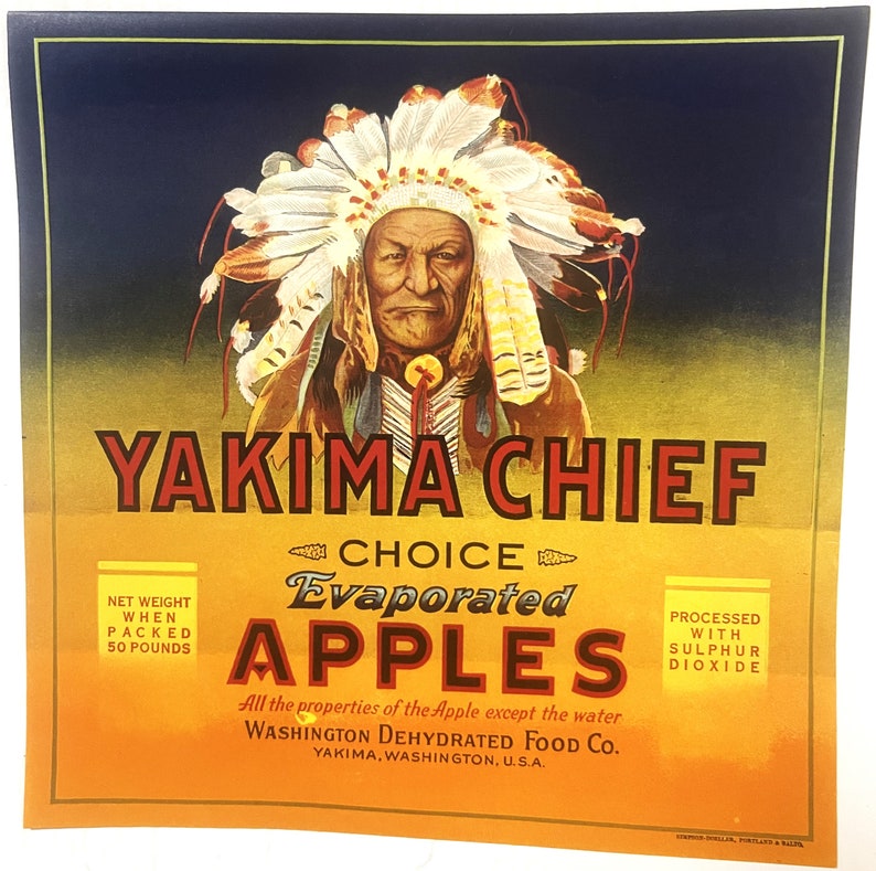 Vintage 1940s Yakima Chief Crate Label Original NOS Native American ...