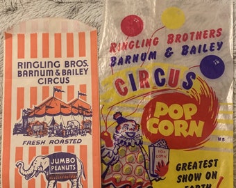 Vintage Ringling Bros Barnum and Bailey Circus Popcorn and Peanut Bag Set 1950s