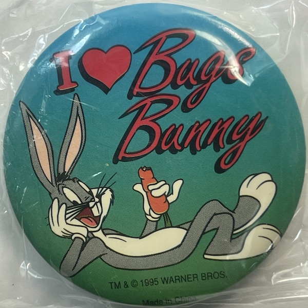 Vintage 1995 Looney Tunes Pin, I Love Bugs, Unopened in Package!