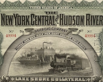 Antique 1898 NY Central & Hudson River Railroad Co. Gold Bond Certificate w/Coupons!