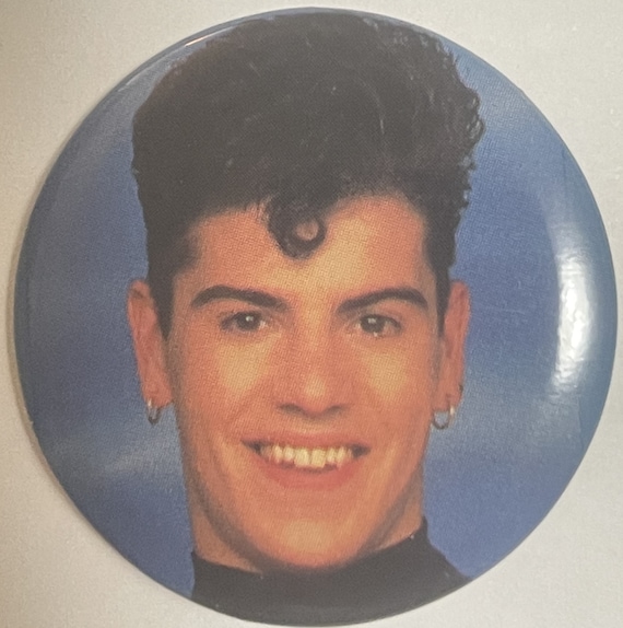 Vintage 1980s NKOTB Pin Jordan Knight Close Up Photo Boston Boy Band Collectible Button