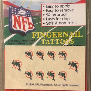Vintage 1997 NFL Fingernail Tattoos Miami Dolphins, It's Football Season!!!