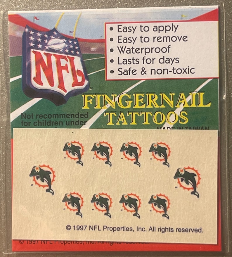 Vintage 1997 NFL Fingernail Tattoos Miami Dolphins, Football Season!!! Vintage Advertisements Vintage and Antique Gifts