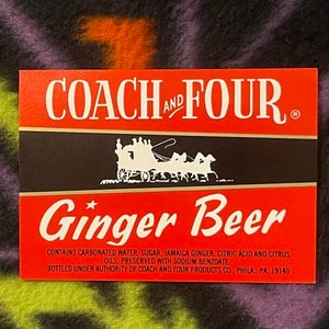 Vintage 1960s Coach and Four Ginger Beer Soda Beverage Label, Philadelphia, PA