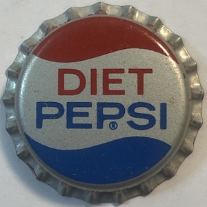 May include: Silver bottle cap with a red and blue wave design. The text "DIET PEPSI" is printed in red and blue letters.