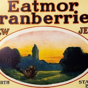 Antique Vintage 1920s Sunrise Eatmor Cranberries Barrel Label, NY, NJ, CHI