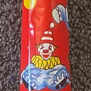 Large Vintage 1960s World Circus Tin Horn Noisemaker, Clowns, Animals, Balloons