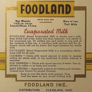 Antique 1920s Foodland Evaporated Milk Can Label Cleveland OH Cow Farm Decor! Vintage Advertisements