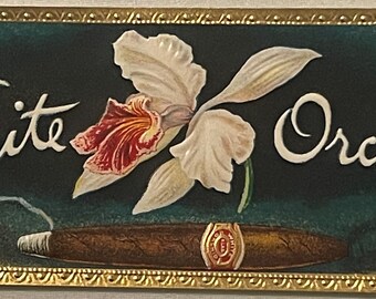 ORIGINAL CIGAR BOX LABEL VINTAGE WHITE ORCHID GHOSTLY SMOKE CLASSIC TYPOGRAPHY 