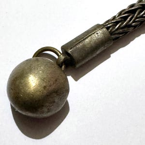 Vintage Chinese Bronze Pendant, Loop in Loop Foxtail Braid with Solid Dome Drop