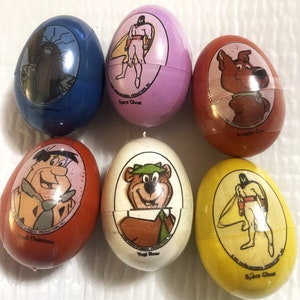 Vintage 1980-81 Hanna Barbera Plastic Eggs with Hidden Surprise, Factory Sealed!