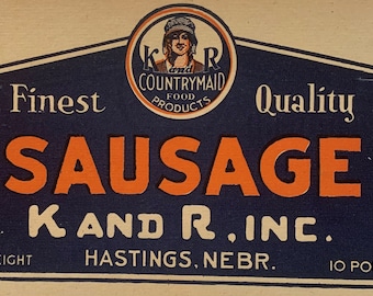 Antique K & R Countrymaid Sausage Advertising Sign — 1920s–1930s Nebraska