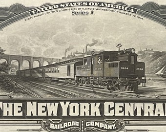 Antique 1913 The New York Central Railroad Company Gold Bond Certificate