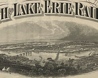 Antique Vintage 1930s Pittsburgh & Lake Erie Railroad Stock Certificate