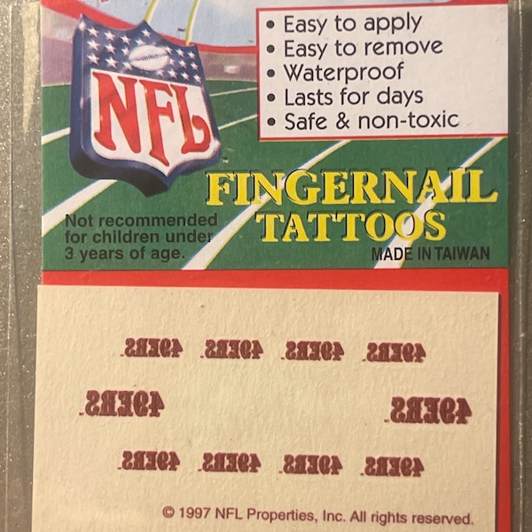 Vintage 1997 NFL Fingernail Tattoos San Francisco 49ers, It's Football Season!!!