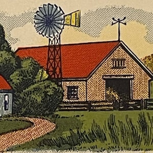Large Antique Vintage Homestead Mince Meat Label 1910s - Farm Scene