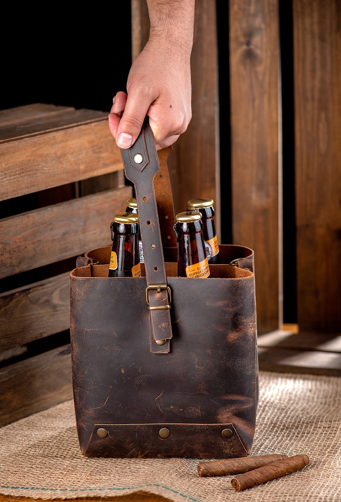 Best Leather Alcohol Carrying Bag Leather Beer Holder Etsy