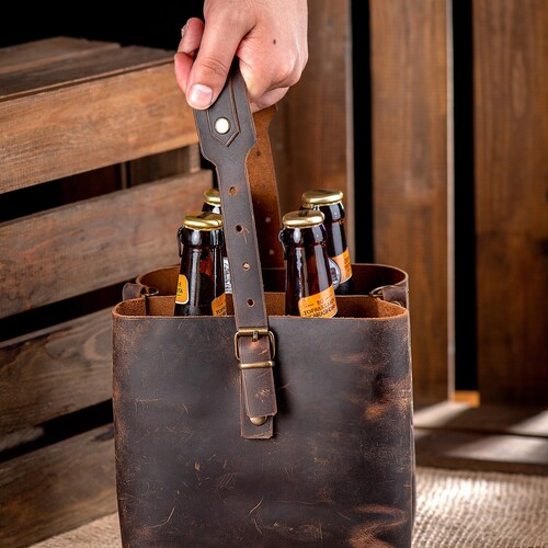 Best Leather Alcohol Carrying Bag Leather Beer Holder Etsy