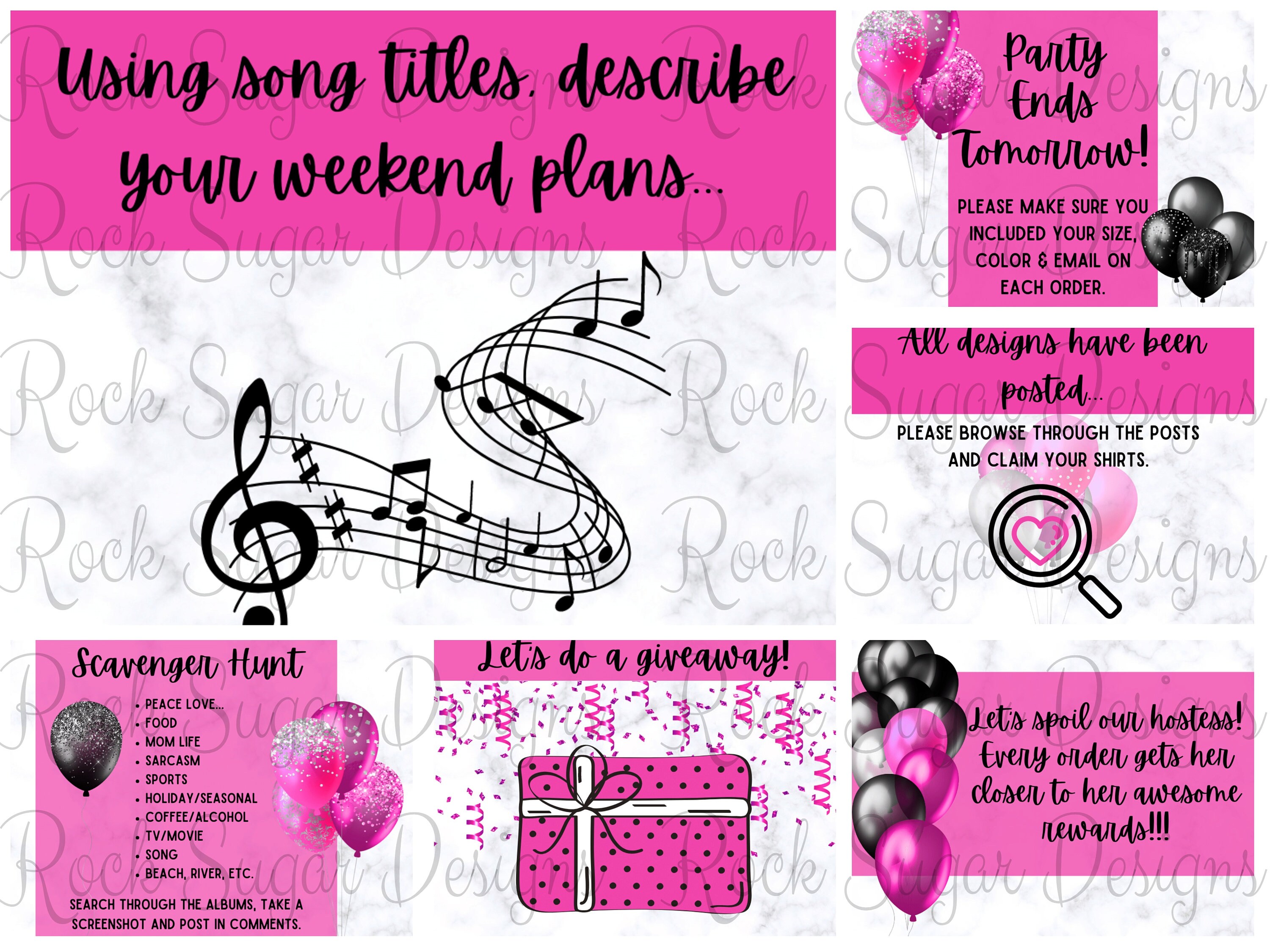 Pink & Black Tee Party Graphics Bundle: Engagement Posts (PNG) - Etsy