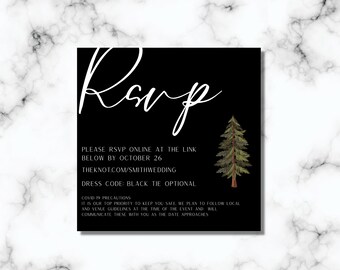 Black and White Customizable RSVP Card | Evergreen Detail