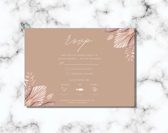 Boho Tan Customizable Wedding RSVP Card