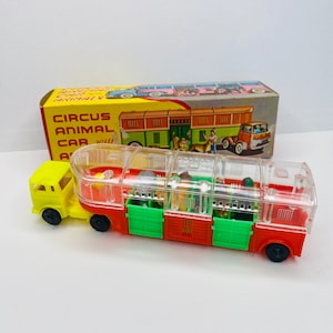 Vintage Hong Kong Plastic Circus Animal Car Truck with animals in original box