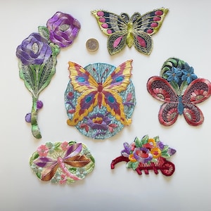 Vintage 1930's Silk Embroidery Patches mixed BIG SIZES