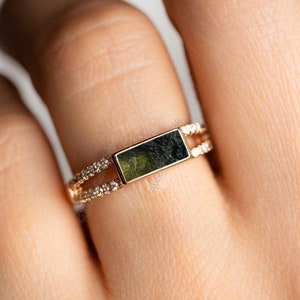 Raw Moldavite Ring: Sterling Silver Minimalist Jewelry