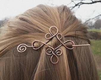 Celtic knot copper hair barrette - Rustic sweater shawl pins - Metal hair accessory for girl - Vikings hair slide jewelry - Gift for her
