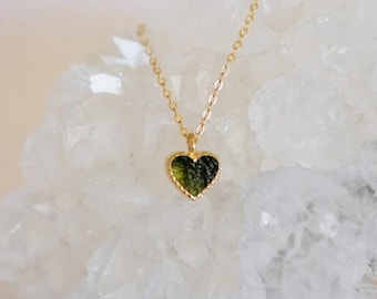 Raw Moldavite Heart Pendant: Sterling Silver Boho Necklace
