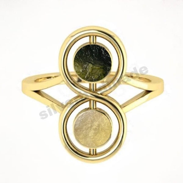 Natürlicher Moldavit Ring, Sterling Silber Ring, libysche Wüste Edelstein, Zierliche Vintage, Braut, Hochzeitsringe, Weihnachtsgeschenk, Geschenke