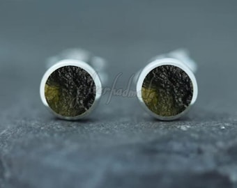 Natural Raw Moldavite Gemstone Earring in Sterling Silver | Silver Jewelry | Moldavite Jewelry | Anniversary Gift Stud Earring| Gift For Her