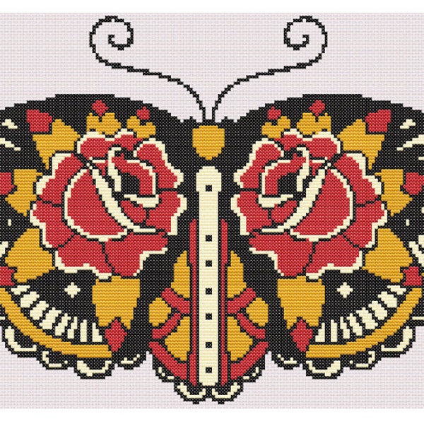 Traditional Tattoo Butterfly Cross Stitch Pattern / Chart