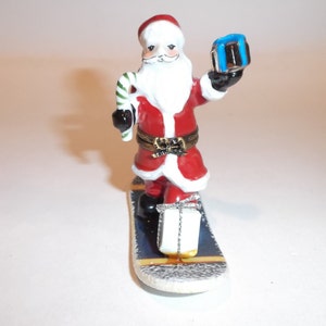 Vintage Limoges Trinket- Santa Delivering on a Snowboard
