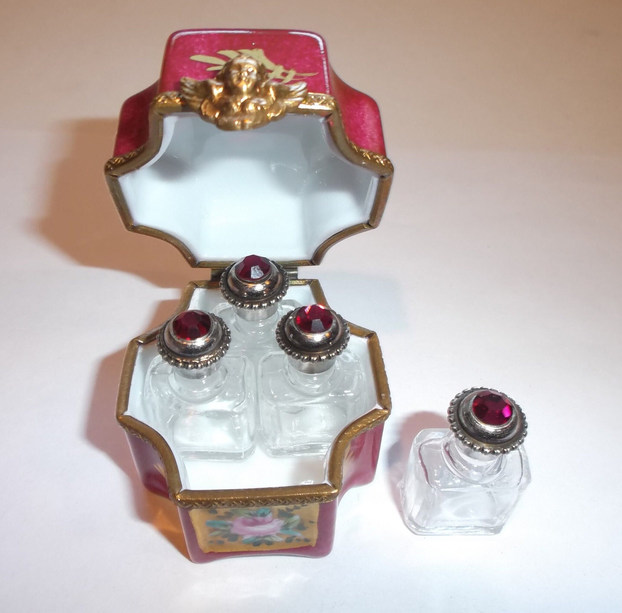 Vintage Limoges Trinketperfume Chest With Four Bottles Etsy