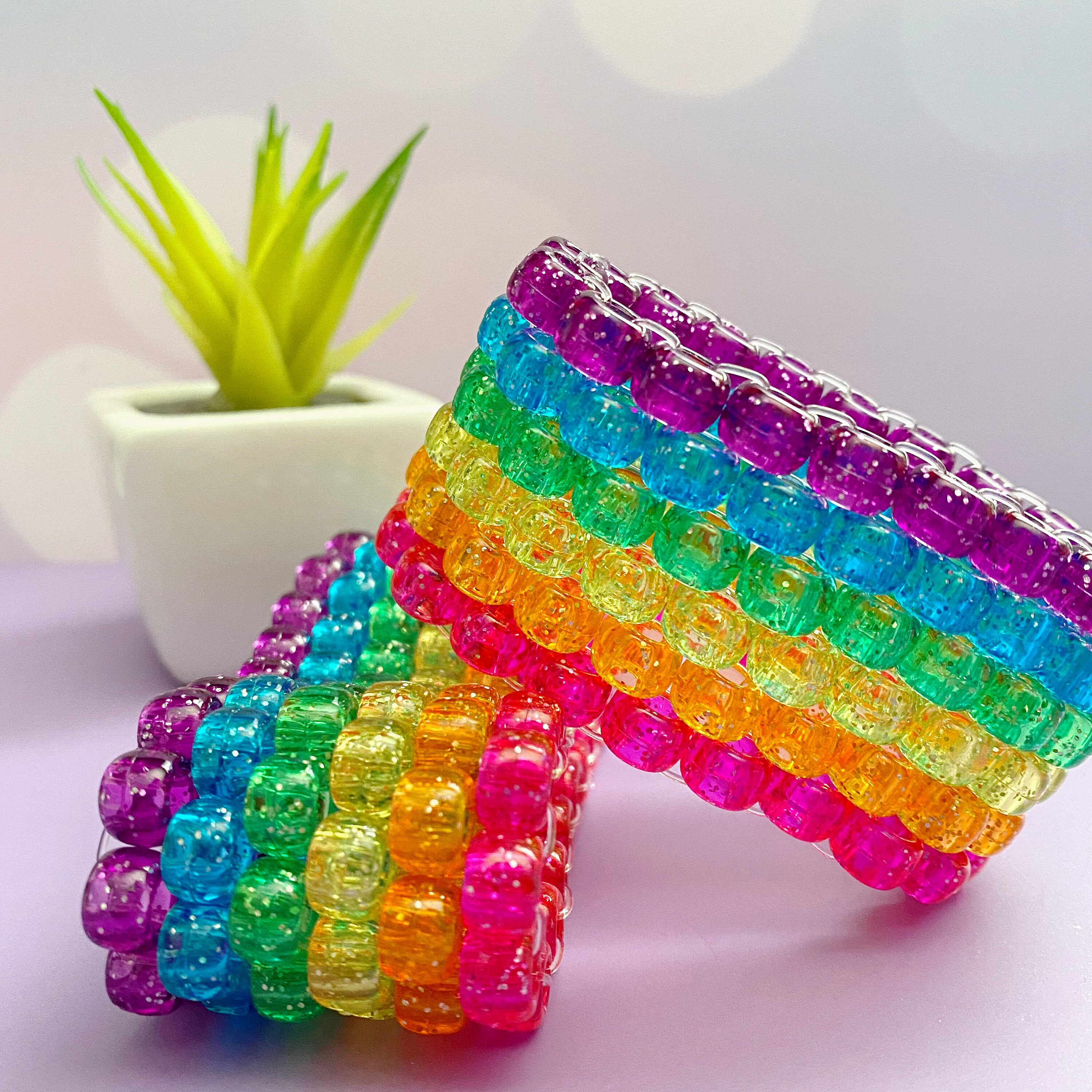 Rainbow Kandi Bracelet Cuff CLEAR GLITTER Etsy