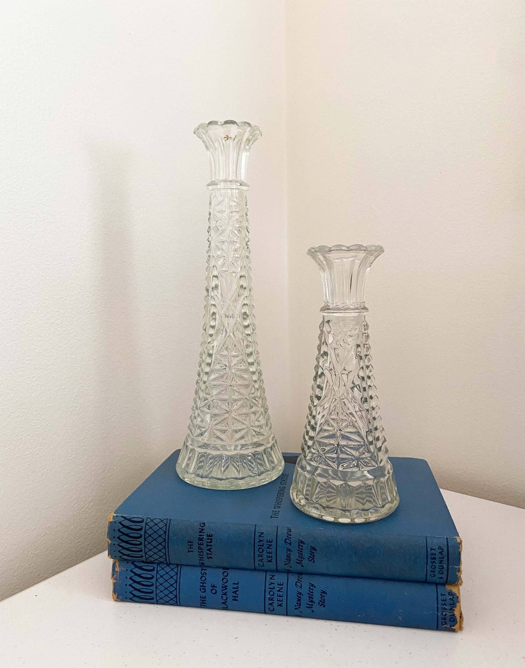 Pair of Vintage Cut Glass Bud Vases Large and Small Cut Etsy