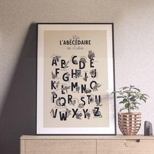 Abécédaire personnalisé prénom cadeau personnalisé illustrations affiche chambre enfant bébé Affiche Alphabet Cadeau naissance