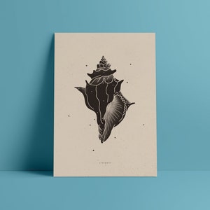 &quot;Listening&quot; Poster – Minimalist Black and White Shell Illustration