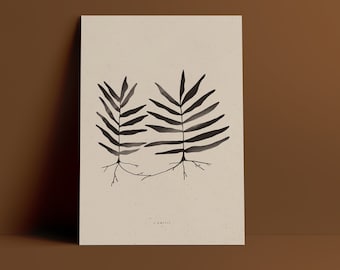 Black and white minimalist illustration nature leaf poster "Friendship"