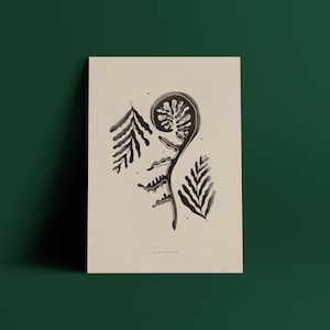 Poster „Die Geburt“ – Minimalistische schwarz-weiße Farnillustration