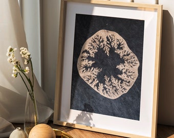 Linocut nature pattern on black and gold paper minimalist poster
