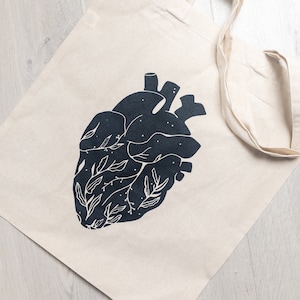 Tote bag coeur et plante sérigraphie "L'amour"