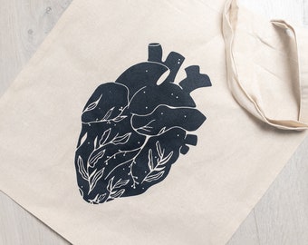 Tote bag heart and plant screen printing "Love"