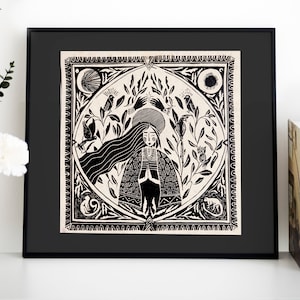 Linograbado “Aves, plantas y tradiciones” – Ilustración étnica inspirada en México