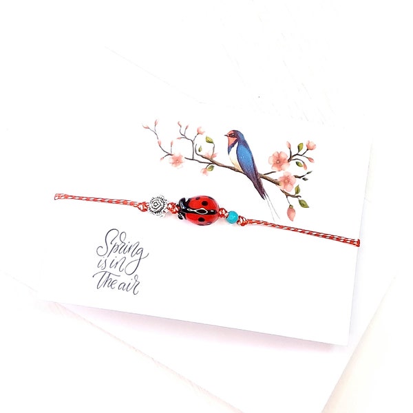 Coccinelle grecque Martaki Mars Spring Bracelet, Bracelet à cordes rouges WB91