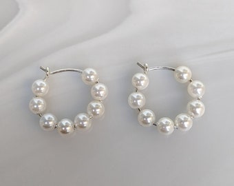 Pearl Hoop Earrings Shell Pearl 925 Sterling Silver Hoop Earrings Jewellery