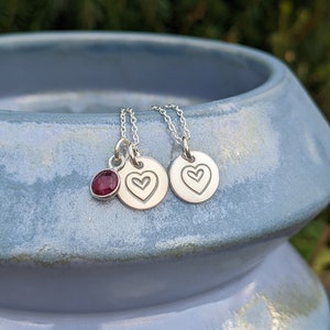 Love Heart Necklace 925 sterling silver optional Ruby Gemstone hand stamped handmade jewellery gift valentine's Day gift