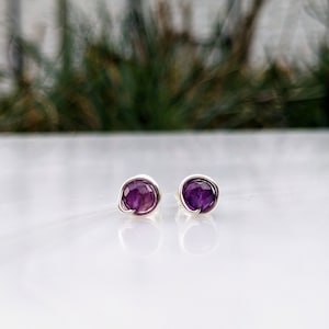 Purple Amethyst Stud Earrings made from Recycled 925 Sterling Silver Wire Wrap Earrings jewellery gift