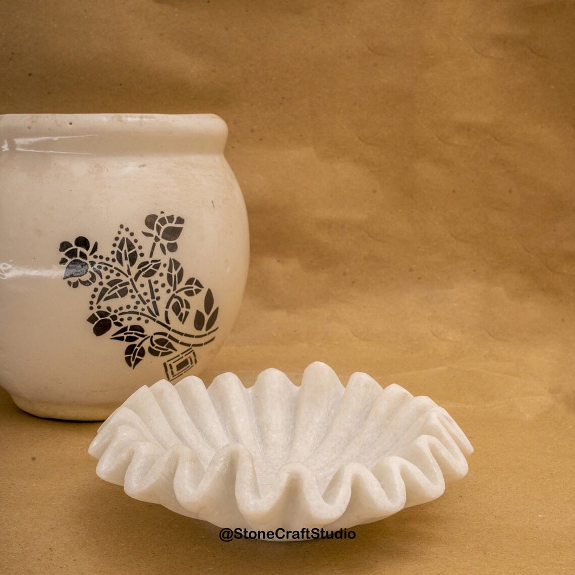 Marble Fluted Bowl Scalloped Bowl Marble Ruffle Bowl Marble Etsy